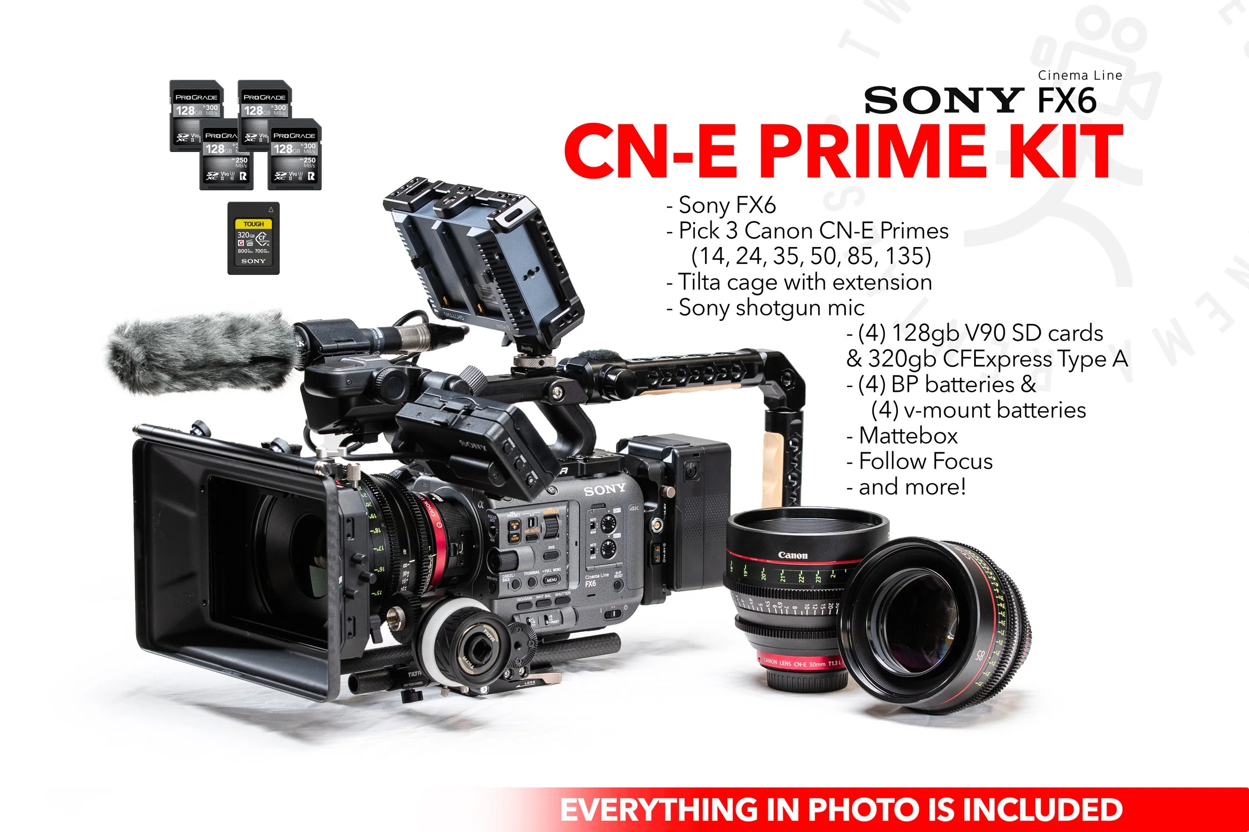 Sony FX6 Canon CN-E Prime Package | Lenses, media, batteries
